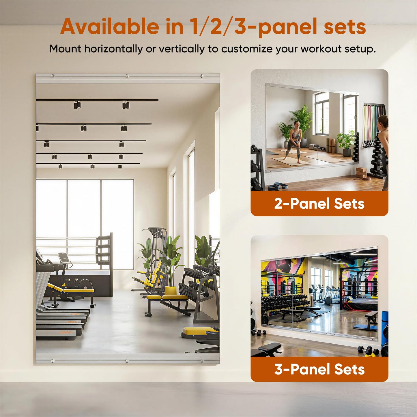 Novlux Home Gym Mirror, 58" x 30" - 2PCS, Large Full Length Mirror Wall Mounted for Yoga, Frameless Tempered Glass Wall for Home Gym, Dance Studio, Living Room, Bathroom