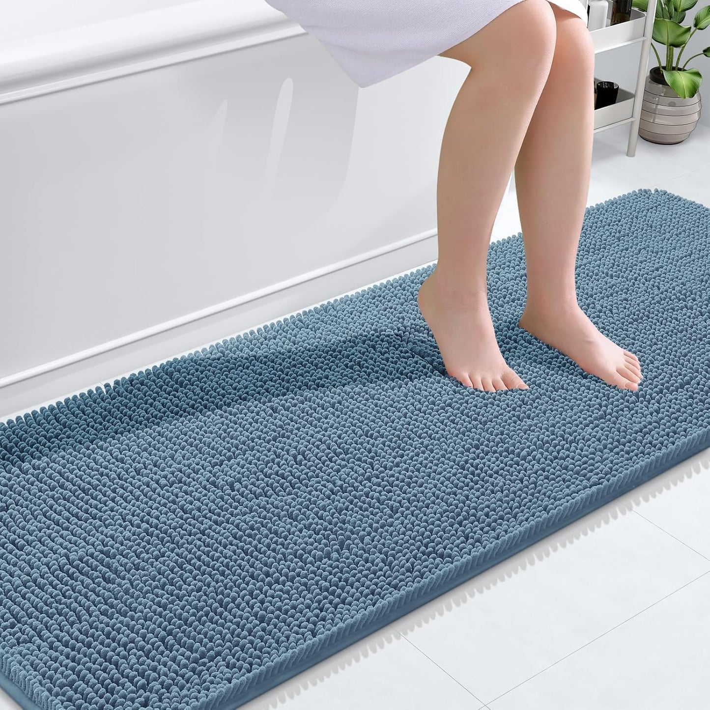 OLANLY Bathroom Runner Rugs - Soft Absorbent Chenille Bath Mats | Quick-Dry, Machine Washable, 70x24, Airy Blue