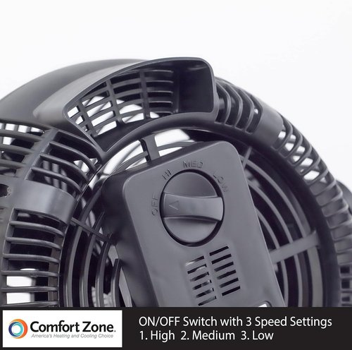 Comfort Zone 8-Inch Table Fan - 3-Speed Wall Mountable Personal Fan with 180° Tilt for Home & Office