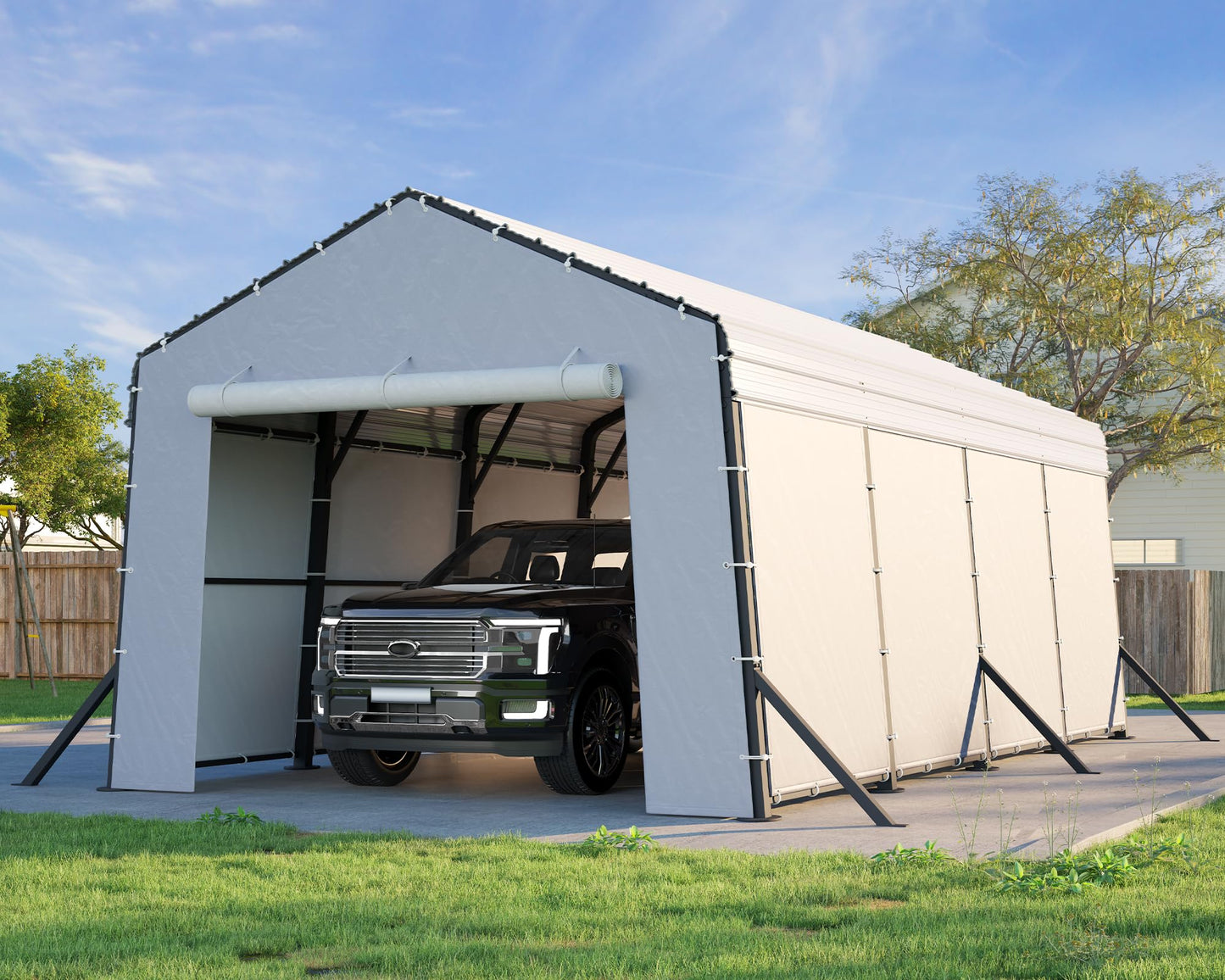 Jocisland 12x20x10.5 FT Heavy Duty Metal Carport, All-Weather Car Canopy with Waterproof Removable Sidewalls, Reinforced Base & Galvanized Steel Roof, Car Shelter for Cars, Boats, Trucks