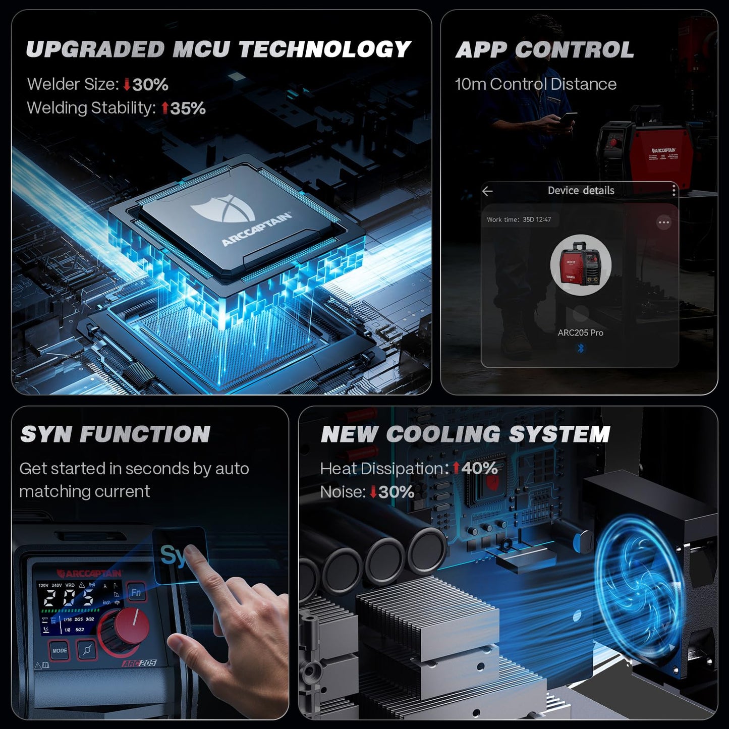ARCCAPTAIN iControl ARC205 Pro Stick Welder, [APP Control] 205Amp ARC/Lift TIG Welding Machine, Large LED Display, IGBT Inverter 120V/240V MMA Welder with Hot Start, Arc force, and Anti-Stick