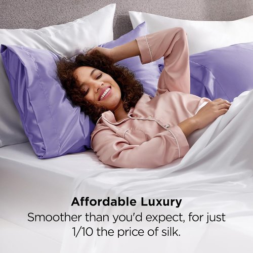 Bedsure Satin Pillowcase Set of 2 - Lilac Silky Pillow Cases for Hair & Skin | 20x36 Inches, Envelope Closure