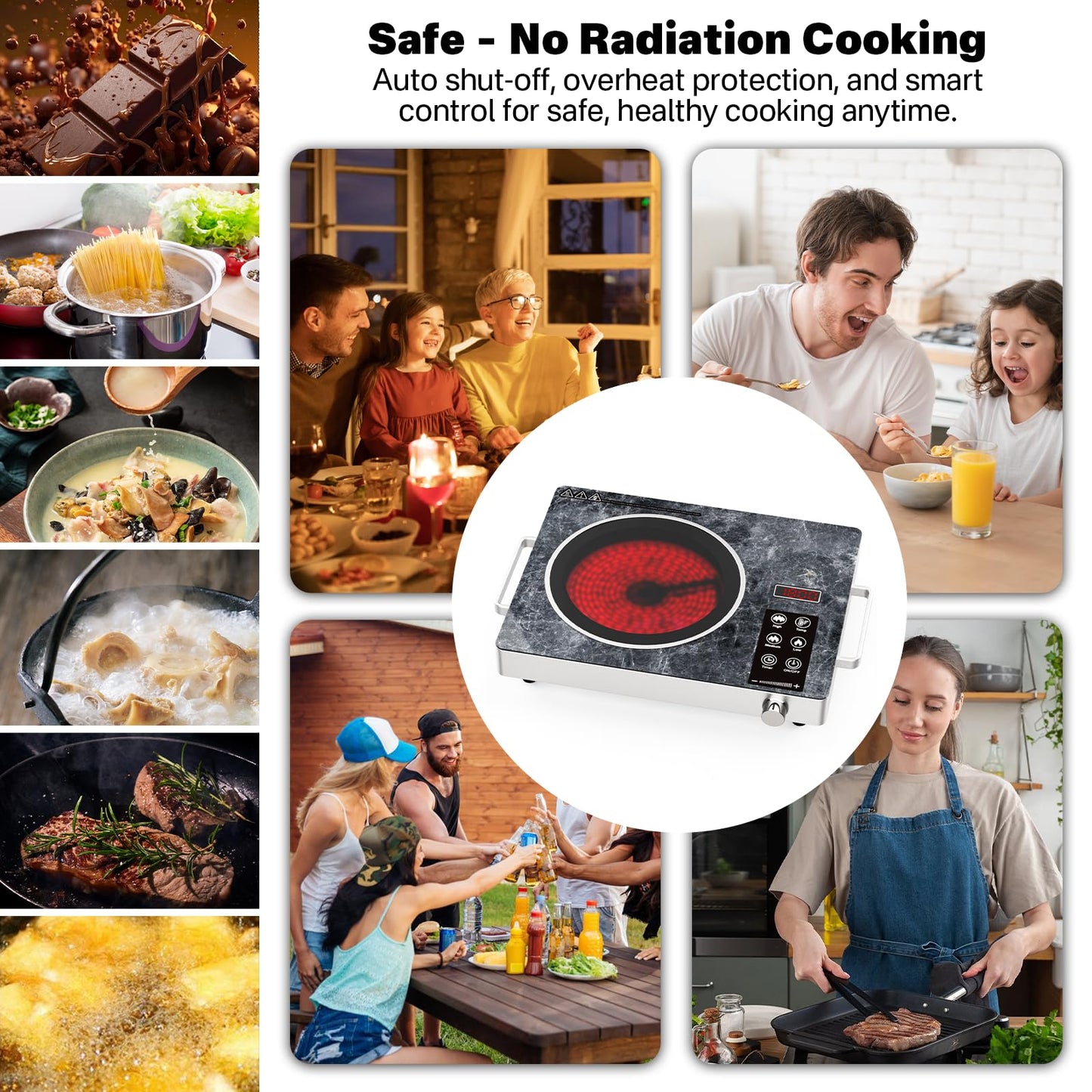 GRACEALL Single Burner Electric Cooktop, Portable Infrared Hot Plate, Countertop Electric Stove, Touch & Knob Control, Temperature Adjustable, Portable-Marble