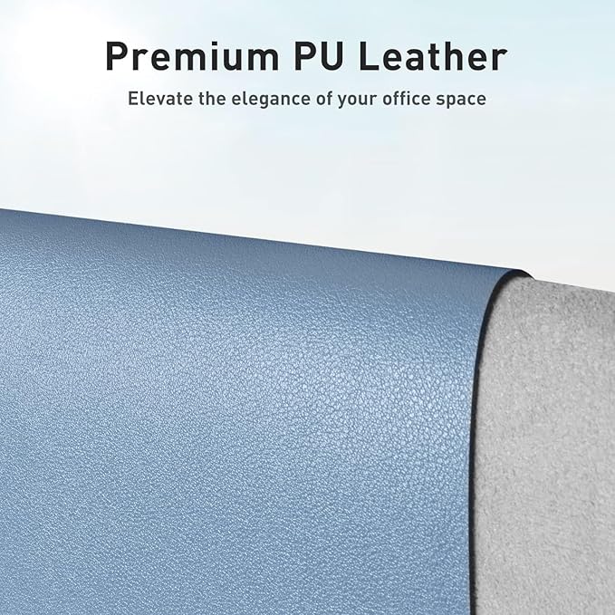 Aothia Faux Leather Desk Mat - Non-Slip PU Leather Desk Blotter, Waterproof Writing Surface, Large Desk Pad for Office & Home (Denim Blue, 55" x 17")