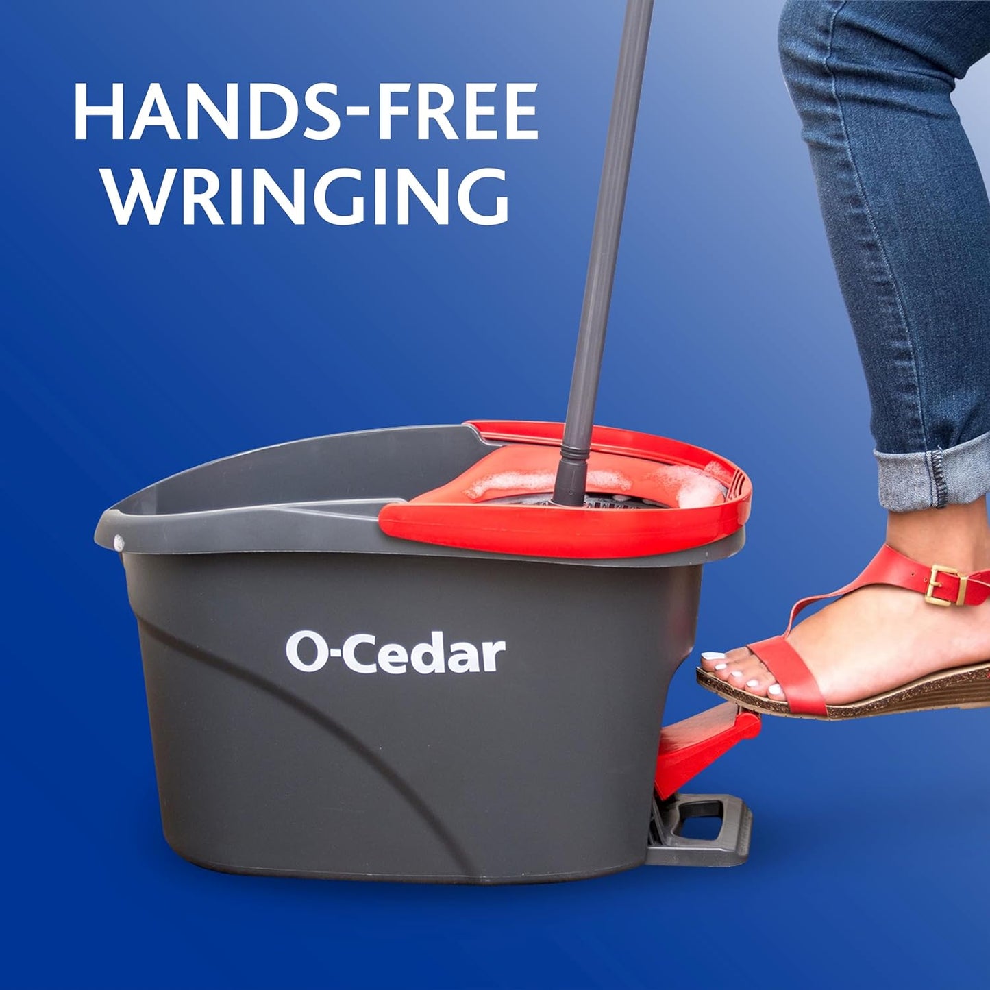 O-Cedar EasyWring Microfiber Spin Mop - Efficient Floor Cleaning System with 2 Extra Refills | Red/Gray