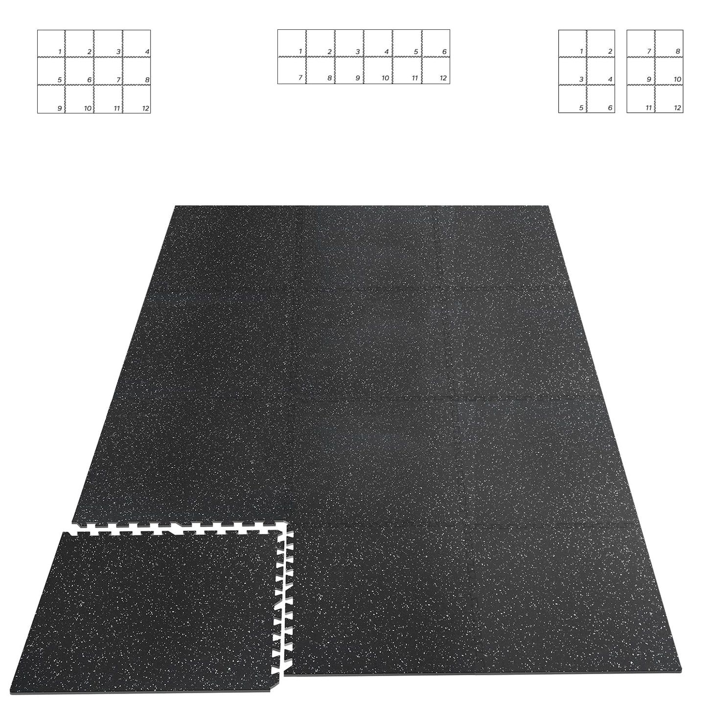 HAPBEAR 0.56'' Thick 12 Pcs 48 Sq Ft Exercise Equipment Mats - High-Density Rubber Top EVA Foam Interlocking Mats, 24x24in Tiles, Heavy-Duty Treadmill Mat for Hardwood Floors, Home Gym Mat