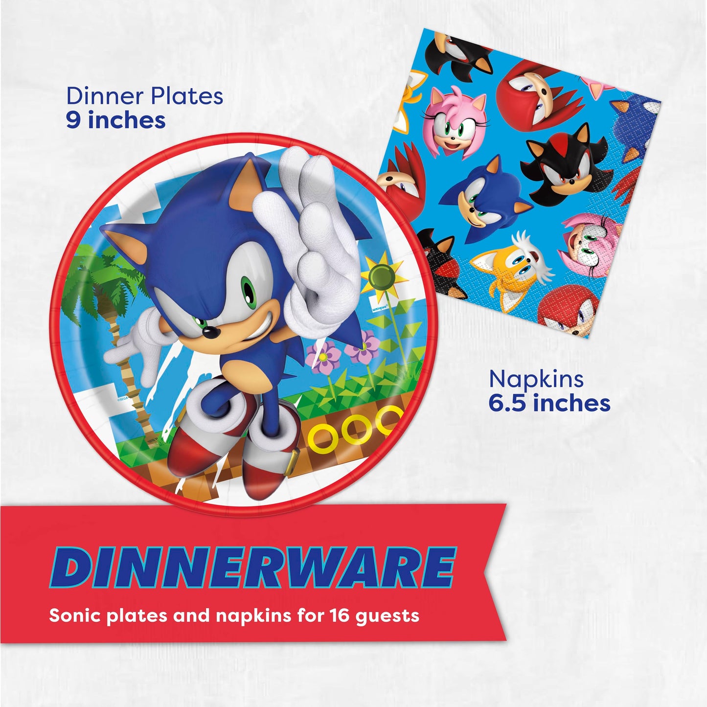 Sonic Birthday Party Decorations | Serves 16 Guests | Masks, Tattoos, Banner, Tablecloth, Plates, Napkins, Sticker | Officially Licensed
