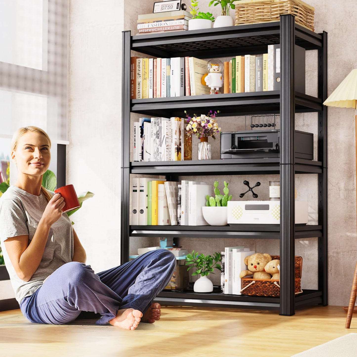 Storage Shelves, 2500lbs Garage Shelving,Adjustable Heavy Duty Shelving Unit,5T Tall Garage Shelves，Metal Standing Shelf Units,Utility Rack For Kitchen Warehouse Industrial Basement 71.2*35.4*15.7