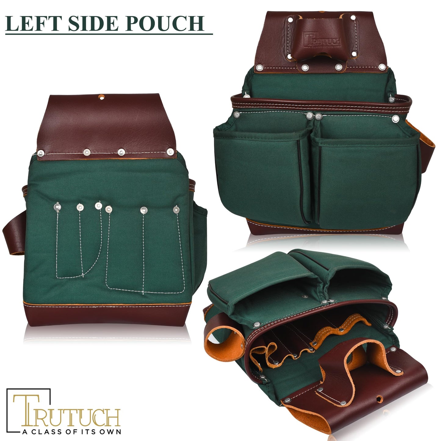 TRUTUCH Nylon and Leather Tool Belt | Framing Tool Bags/Pouch | for Carpenter, Construction, Framers & Electrician (Green)