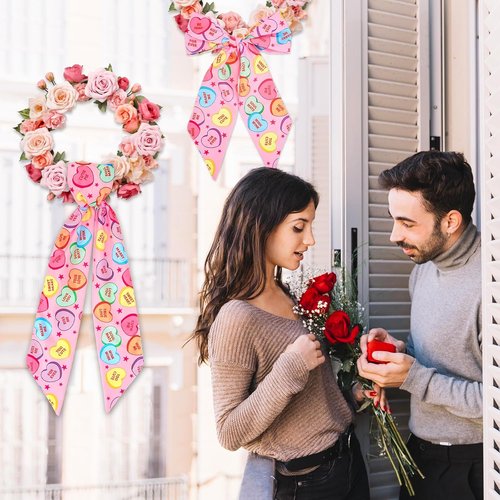 FYSUIMU Valentine's Day Wreath Sash - Conversation Heart Garland Ribbon | 2-Piece Indoor/Outdoor Decor