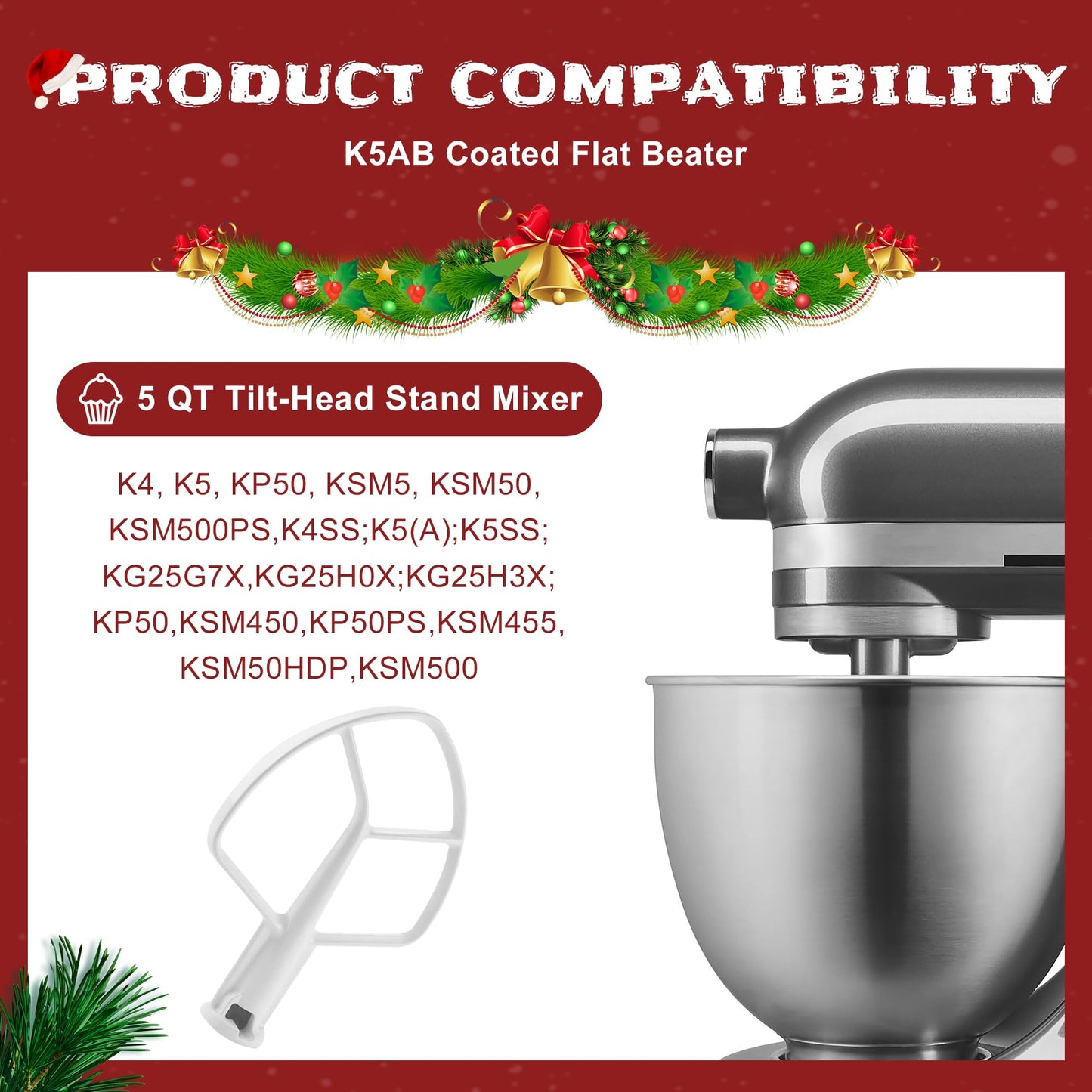 K5AB K5SS Flat Beater Replacement/K5AB K5SS Coated Flat Beater for 5-Qt Bowl-Lift Stand Mixers of 9707670 W10807813 PS983355 AP3881259 Mixer Beaters Replacement,Fit Model KSM50 KSM5 KSM450 by Sikawai