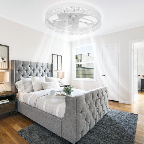 Ltemziiy 19'' Modern Ceiling Fans with Lights, Low Profile Flush Mount Remote Reversible Ceiling Fan White