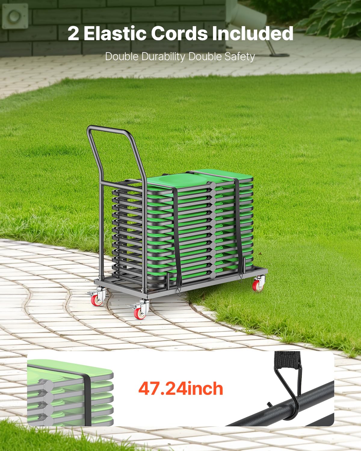 VEVOR Folding Chair Rack, 300 LBS Capacity, L-Shape Horizontal Placement Chair Cart for 25 Chairs, Heavy-Duty Metal Chair Storage Dolly with Rubber Wheels and Holders, Large Chair Holder, Matte Black