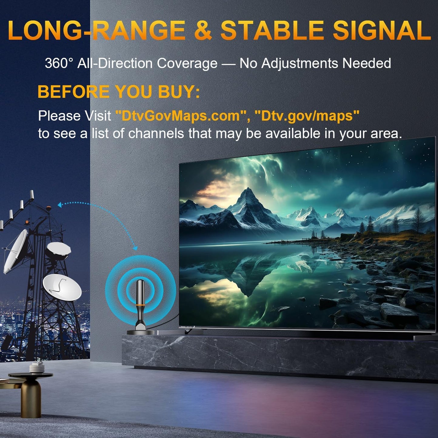 DTB TECH 4K 360 8.2ft Indoor Tv Antenna for Local Channels, HD Digital Antenna for Smart TV Indoor, No Cable Needed