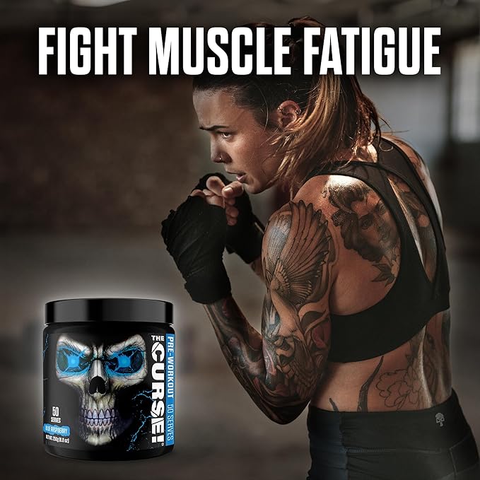 JNX SPORTS The Curse! Pre Workout Powder for Men & Women, Caffeine, Beta-Alanine, Creatine, L-Citrulline, 30 Servings, Blue Raspberry Flavor ??Boost Energy, Strength & Focus
