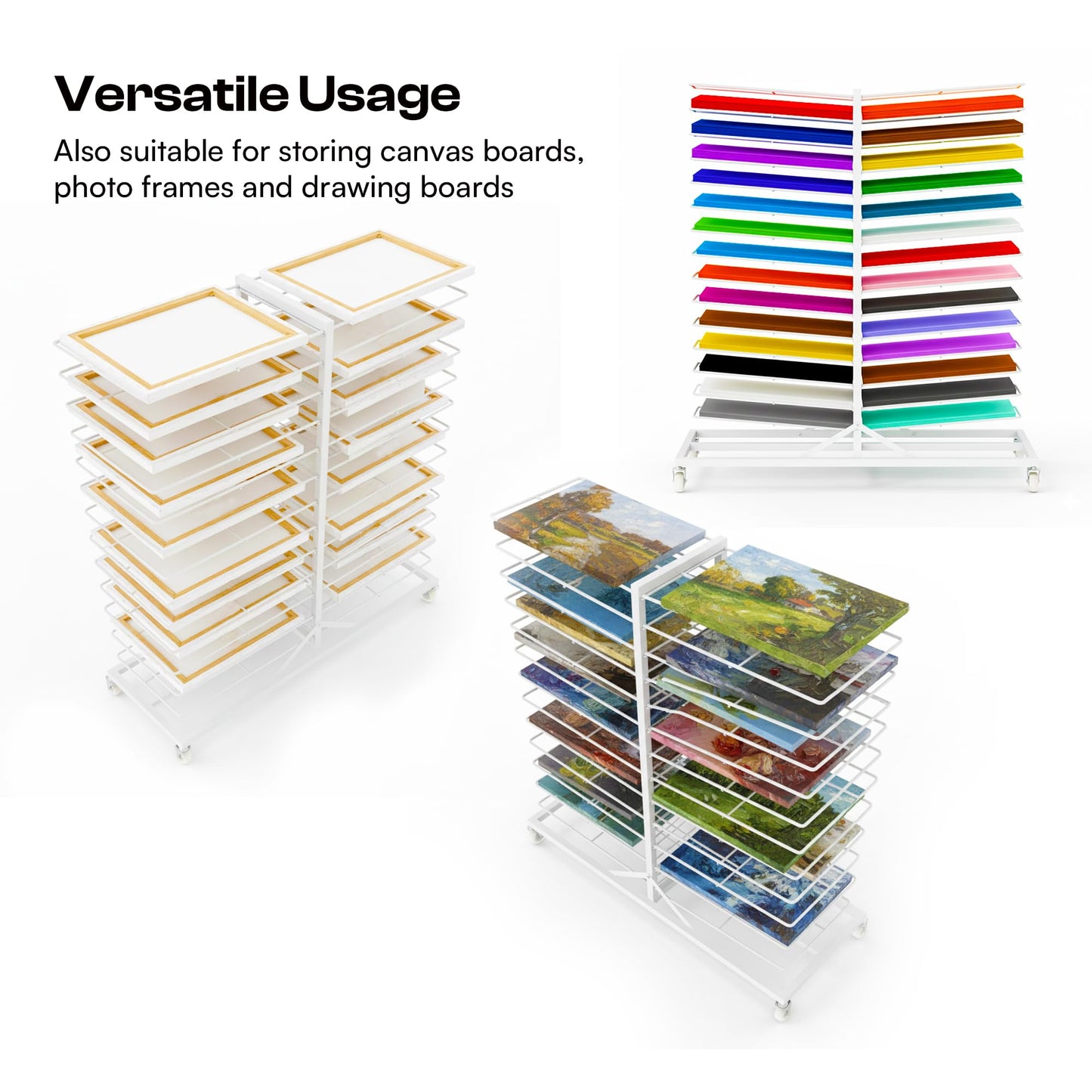 Caydo 30 Shelves Art Drying Rack, Easy Assembly Rolling Art Rack with Adjustable Shelves, Art Storage Solution for Screen Printing Frame, Lino Plates and Cabinet Doors