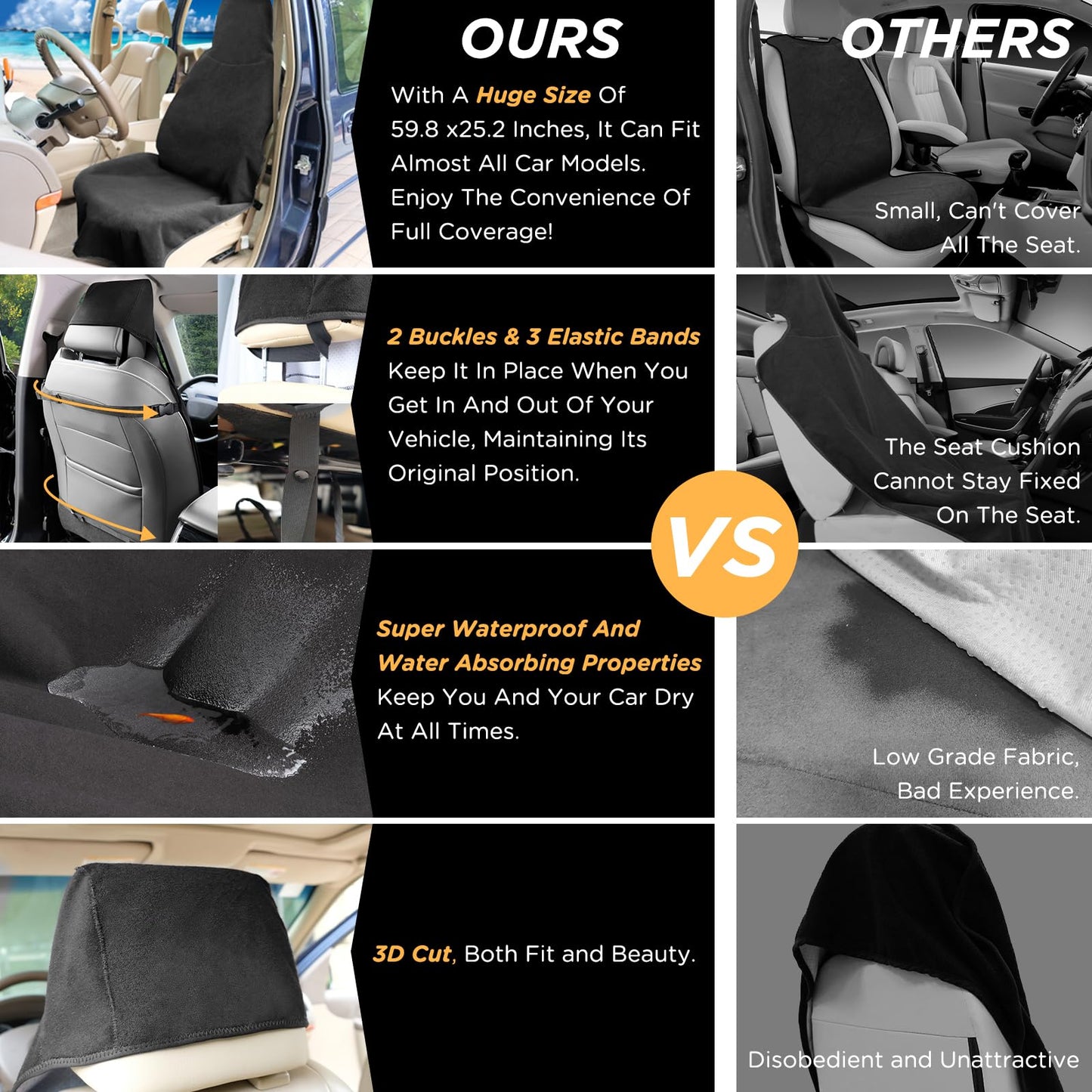 DREAMANIA Waterproof Seat Cover Towel, Premium Sweat Carseat Protector, Perfect for Universal Anti-Slip Car Truck SUV Seat, Great for Surfing Yoga Gym Workout, Black