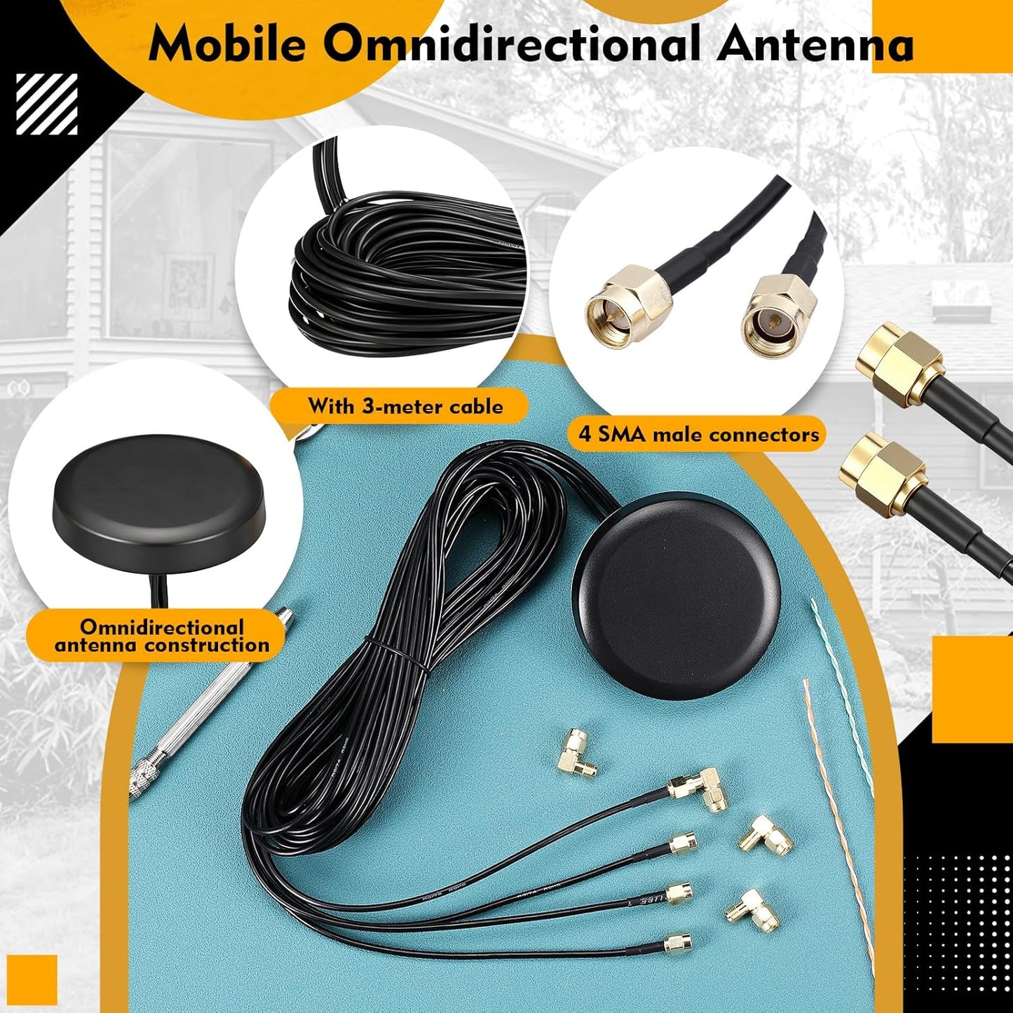 FairySandy 5 5G 4x4 5G Pcs Mobile Antenna MIMO Omnidirectional LTE Antenna with SMA Male to Female Right Angle Adapter