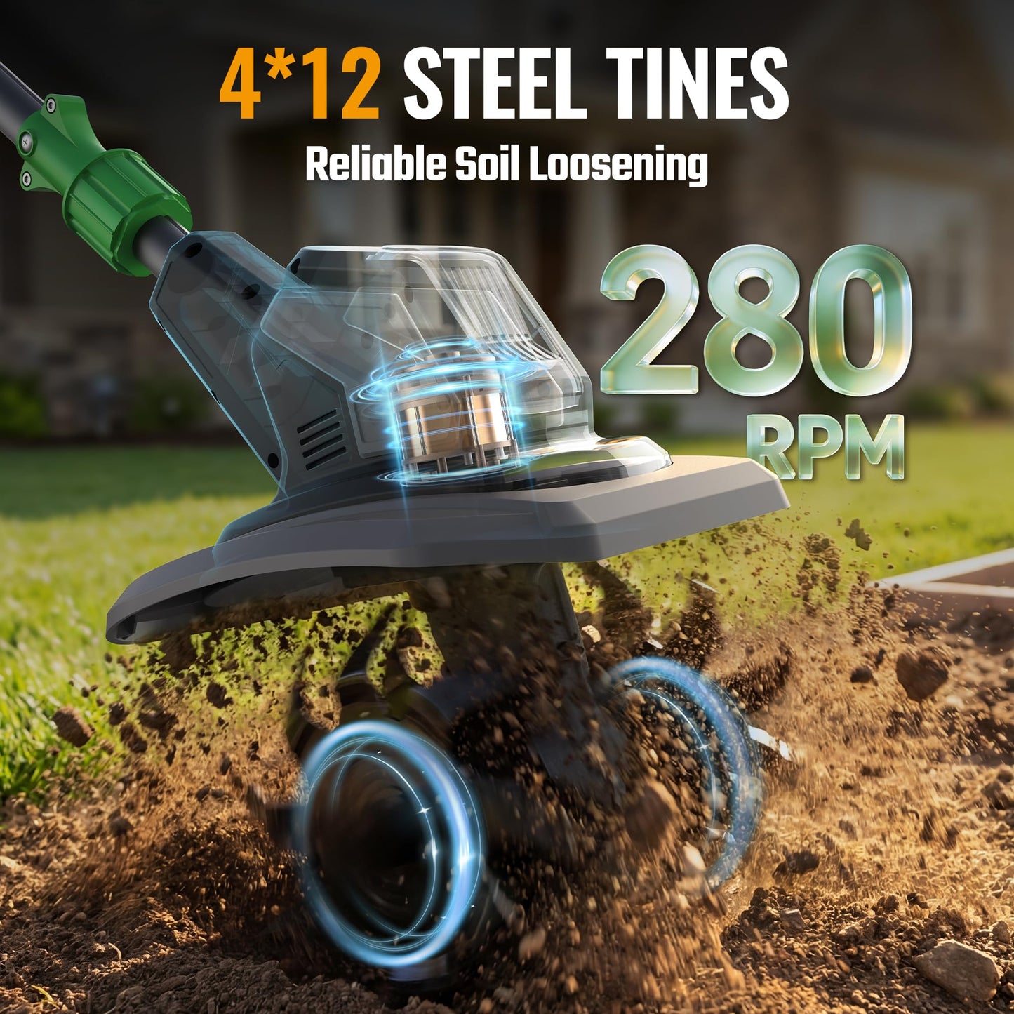 WORKPROX 20V Cordless Tiller Cultivator, 4×12 Durable Steel tines, 8-Inch Wide & Deep Garden Rototiller, 4.0Ah Battery Powered, Electric Cultivator for Soil, Lawn & Garden