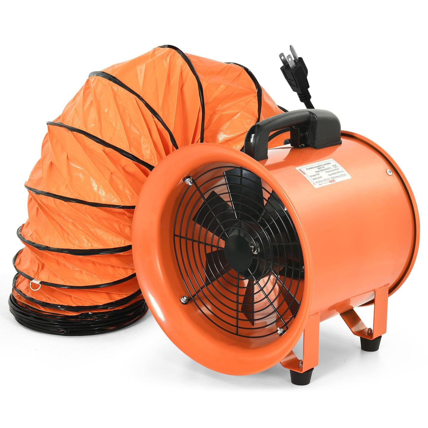 DWVO 12 Inch Utility Blower Exhaust Fan, Extractor Fans High Velocity, Portable Ventilation Fan with 16FT (5M) Ventilator Duct Hose for Industrial Use, Paint Booths, and Workshops