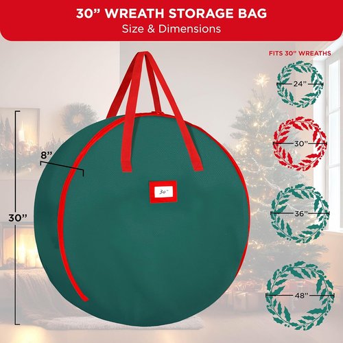 HOLDN’ STORAGE Premium Wreath Storage Bag - Waterproof & Durable - 30"W x 7.5"D - Green