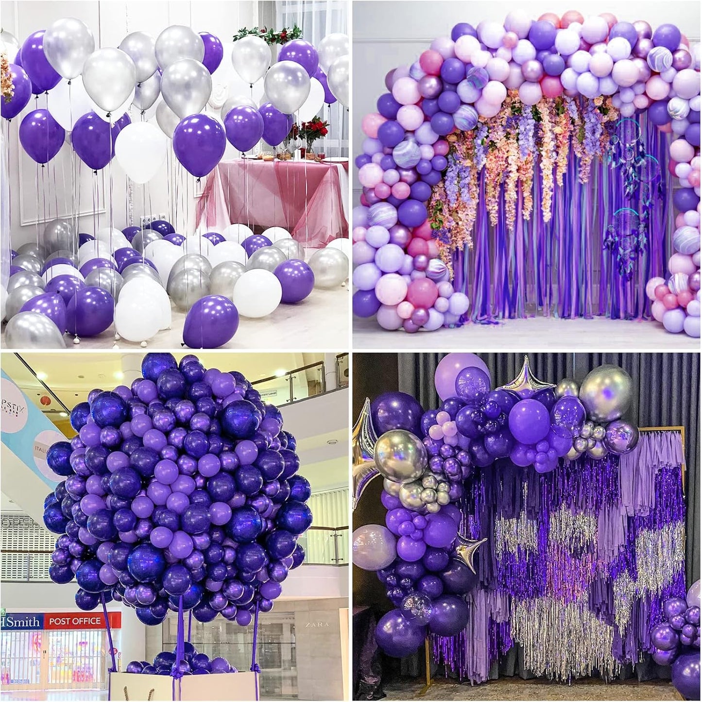 RUBFAC 129pcs White & Purple Balloons - Various Sizes for Garland & Arch | Perfect for Parties & Celebrations