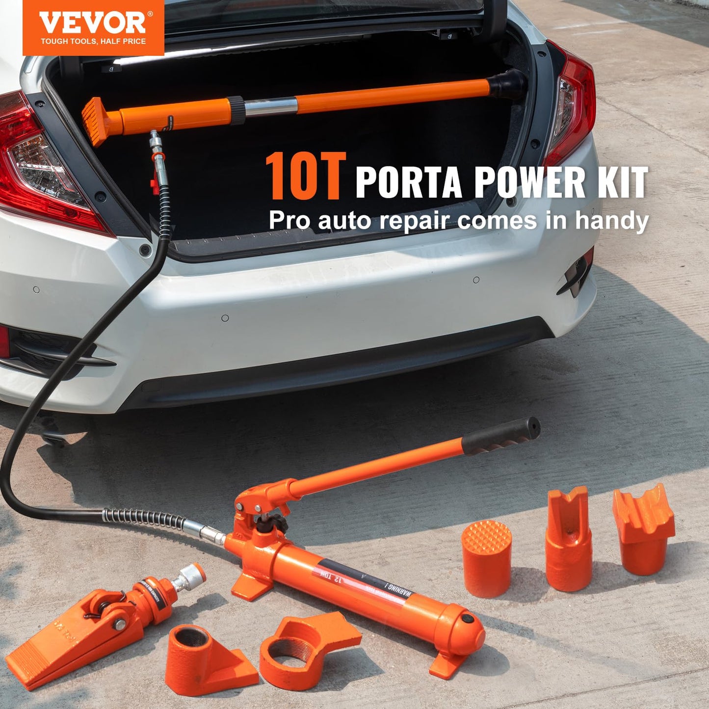 VEVOR Porta Power Kit, 10 Ton Load, Portable Hydraulic Jack with 4.6 ft Extended Oil Hose, Long Handle Design, Auto Body Frame Repair Kit with Portable Storage Case for Car Repair, Truck, Farm