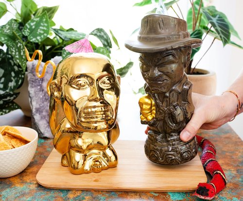 Geeki Tikis Indiana Jones With Golden Fertility Idol Ceramic Mug | Party Cocktail Tumbler For Liquor, Beverages | Holds 20 Ounces