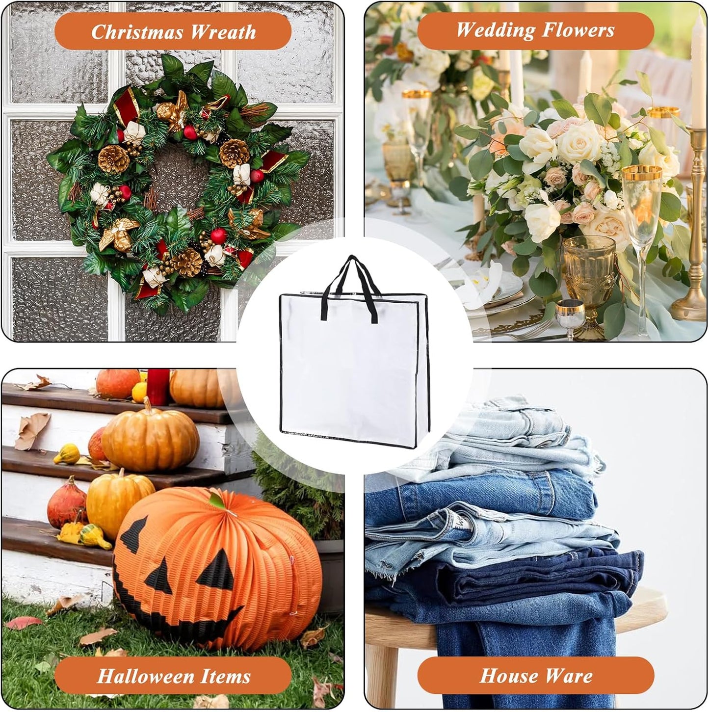 Skiennix Wreath Storage Bag - 5 Pack 26x9 Inch with Zipper & Handles | Underbed Organizer for Christmas Decor
