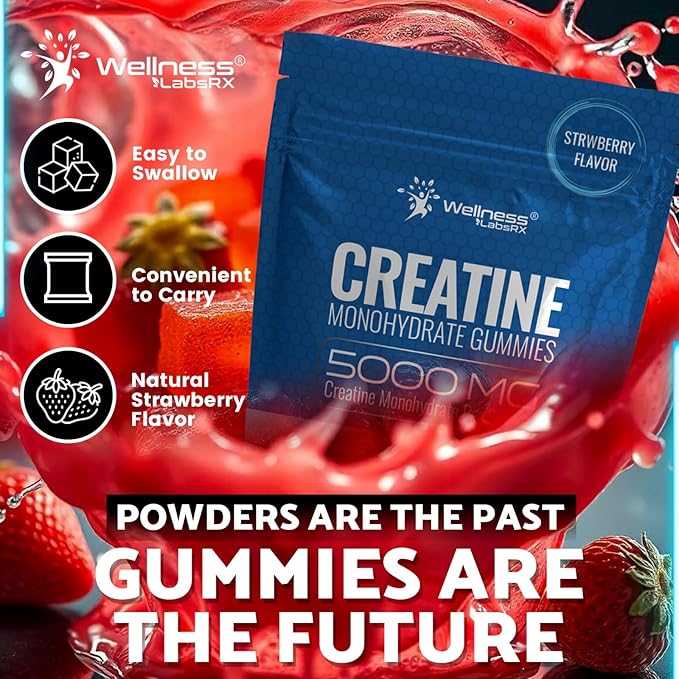 Creatine Gummies 5000mg, 30 Servings Creatine Monohydrate Gummies, Strawberry Flavor Creatine for Men - Pack of 2