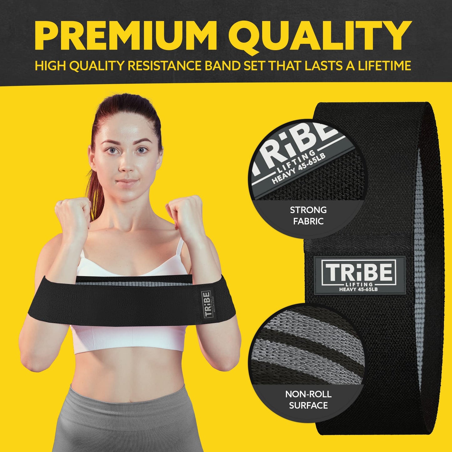 Tribe Lifting Resistance Bands for Working Out - 3 Pack Fabric Workout Bands for Women and Men - Booty Bands for Legs and Glute - Non Slip Exercise Bands Set for Squat Hip Thigh (Gray)