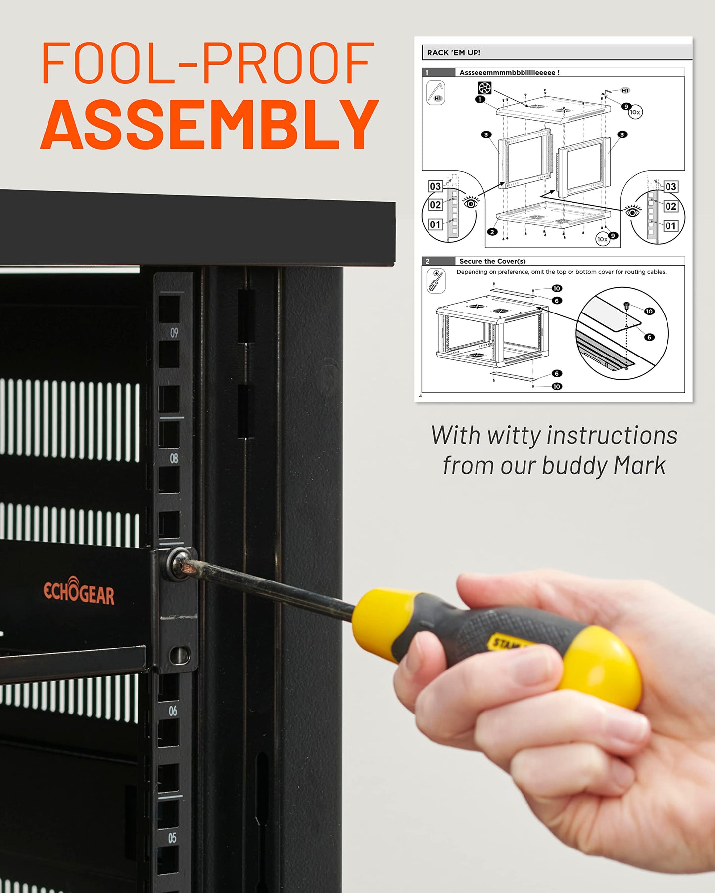 ECHOGEAR 12U Network Rack - Enclosed Wall Mount Rack Kit Includes 2X 1U Shelves, Pre-Mounted Fan, Lockable Door & Hardware - 600mm Depth Fits All Your AV Gear