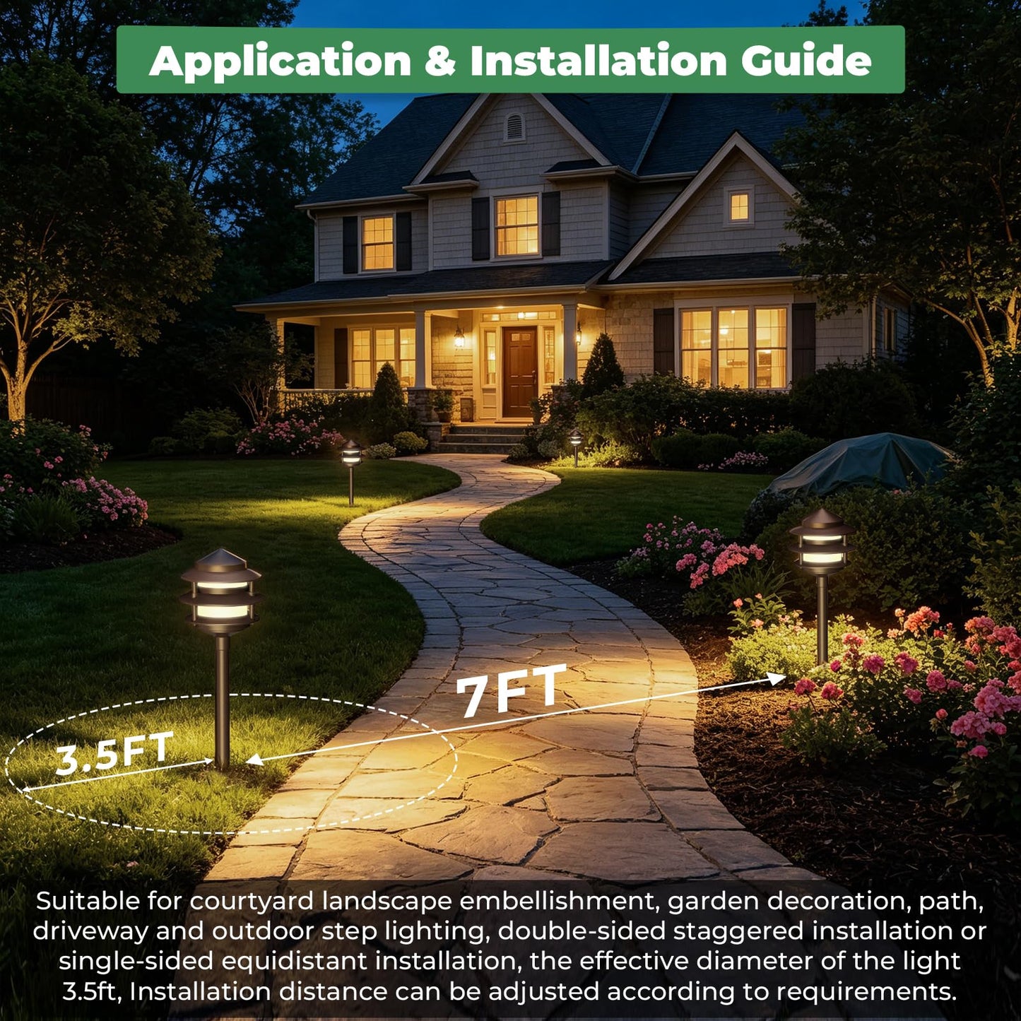 Gardencoin Pagoda Low Voltage Landscape Pathway Lights, 12V Outdoor LED Path Lights Wired, Aluminum Walkway Lighting with 4W 2700K Replaceable G4 Bulb, Bronze Classic 3-Tier Lantern, 12 Pack