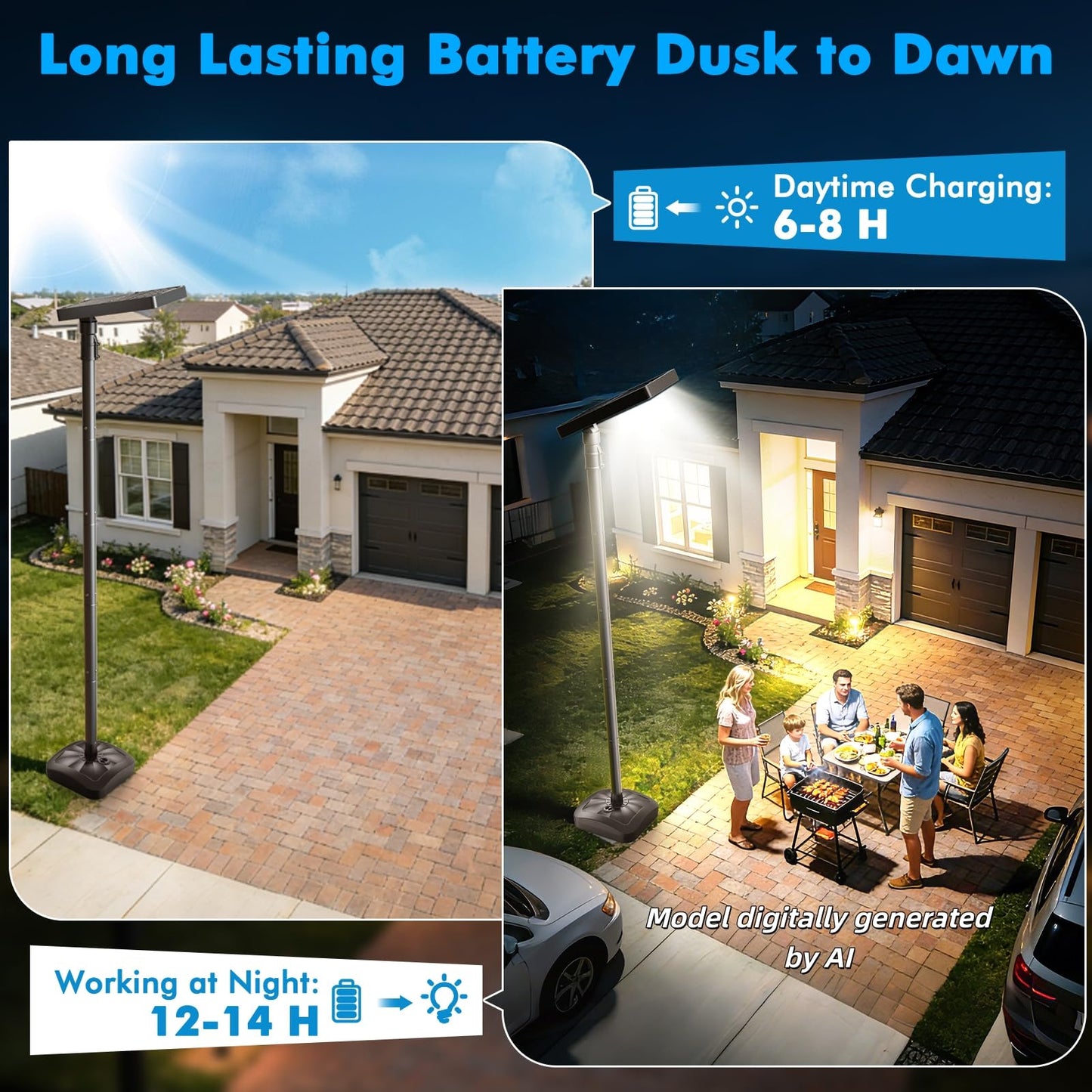 102" Solar Outdoor Street Lights with Pole & Remote, Removable IP65 Waterproof LED Solar Flood Motion Post Light, Dusk to Dawn Solar Floor Lamp for House, Yard, Garden, Patio, Lawn, Garage, Driveway