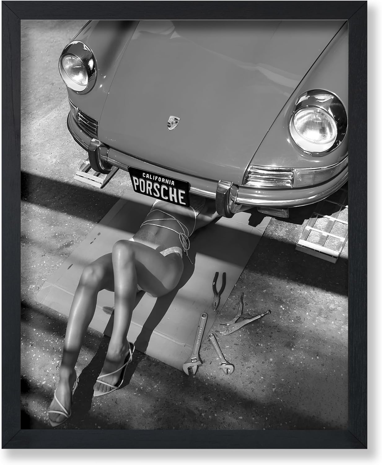 Poster Master | Classic Car Poster - Sexy Mechanic Art Print - Black & White Photography - 8x10 Unframed Decor