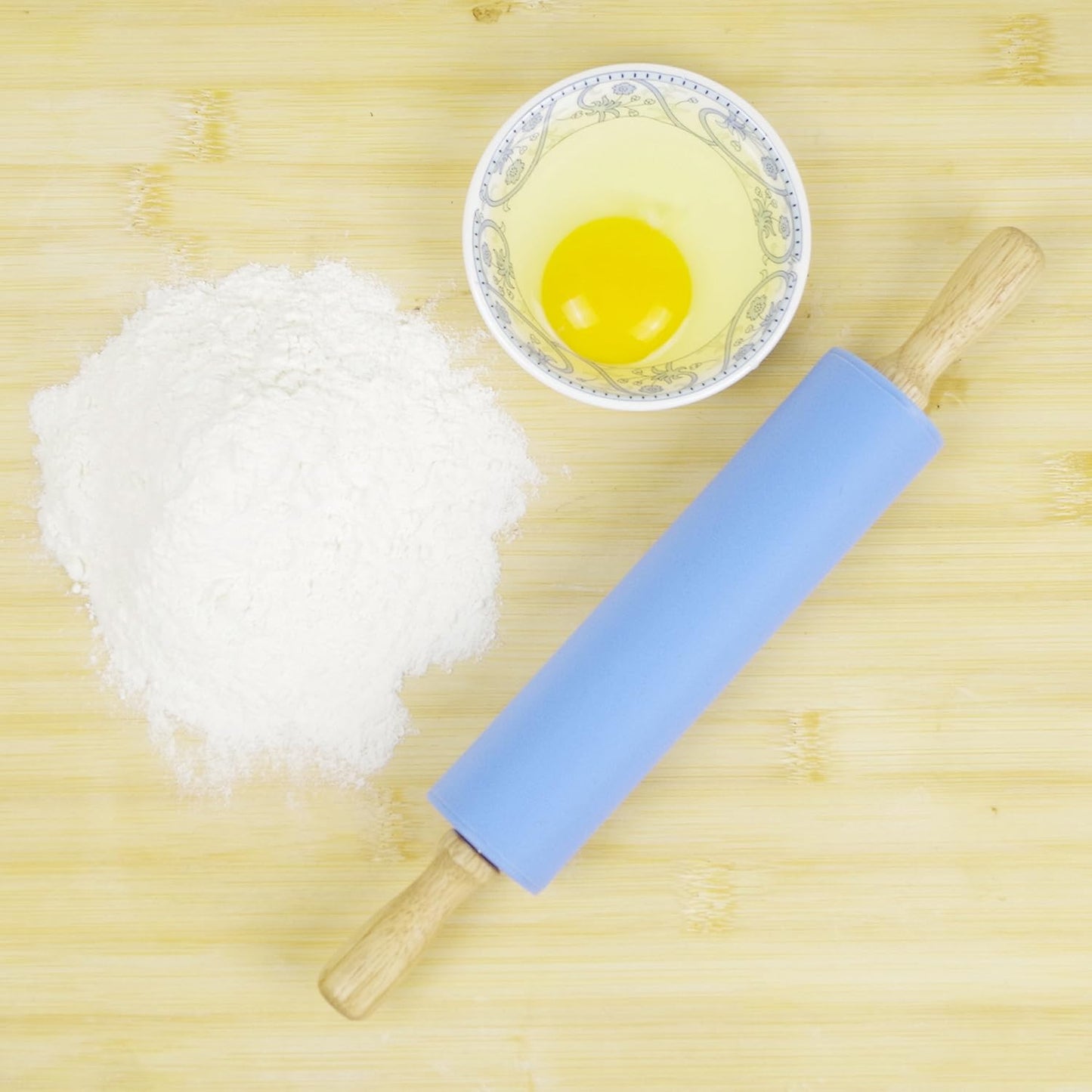 Skiennix Silicone Rolling Pin - Non-Stick Dough Roller with Wooden Handle | Perfect for Baking