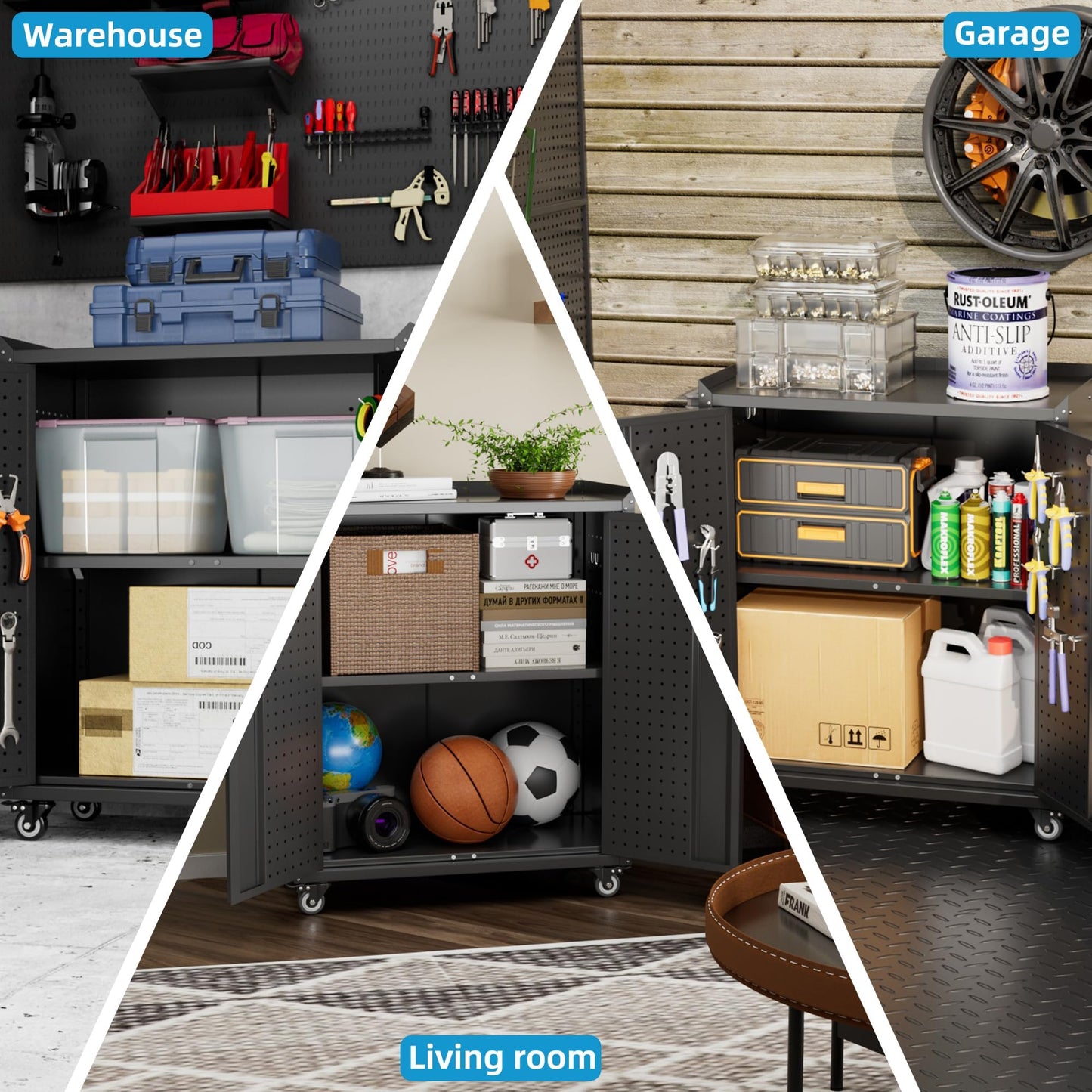 Aobabo 31.5" H Garage Storage Cabinet with Wheels,Lockable Metal Storage Cabinet with 2 Doors for Garage Home Office Storage,Black,Assembly Required