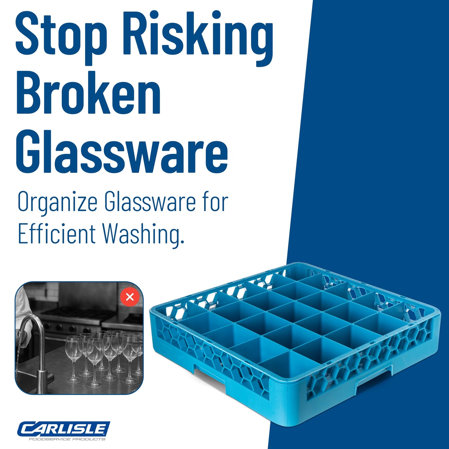 Carlisle FoodService Products OptiClean 25 Compartment Glass Racks – Fits 3.25" Diameter Red Wine Goblets, Beverage Glasses, Rocks Glasses, Tamper Proof Restaurant Kitchen, Blue