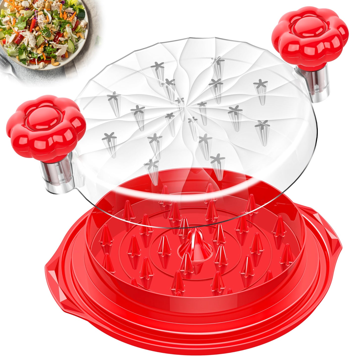 Chicken Shredder Tool Twist Large - 10'' Pro Meat Shredders for Chicken Breast,Visible Kitchen Gadgets Grinder Machine with Brush,Strong Anti-Slip Strip,Ergonomic Handle,BPA Free (Red)
