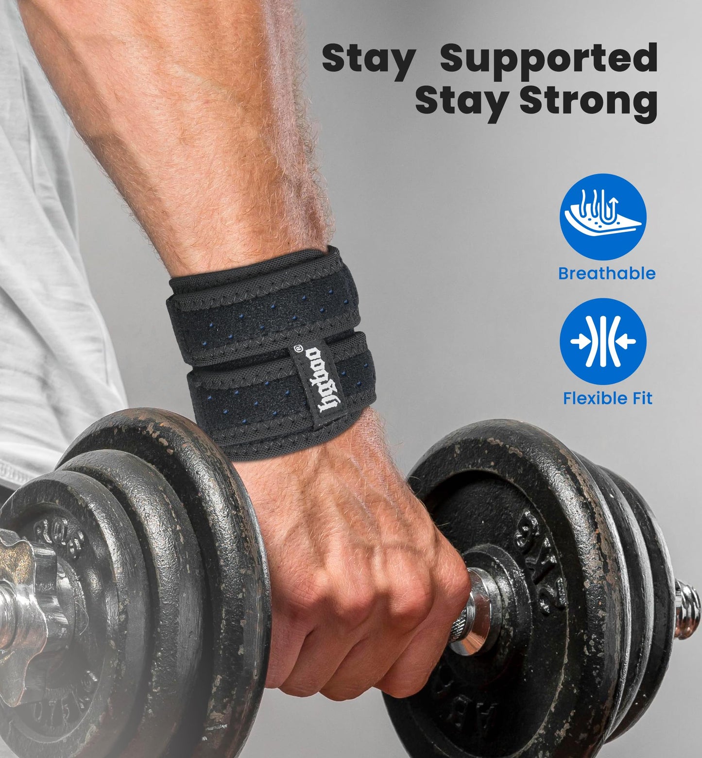 HGBOO 2-Pack TFCC Wrist Brace Support for Ulnar Pain, Carpal Tunnel & Tendinitis Relief, Dual Adjustable Straps Wrist Wrap, Breathable Comfortable Wrist Brace for Sports, Work & Daily Use (Black)