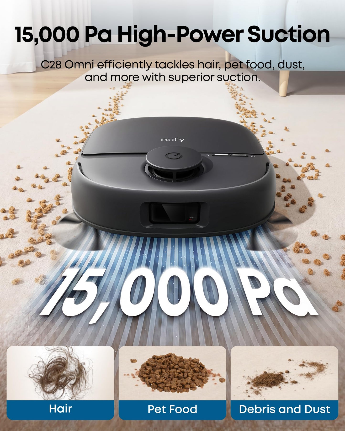 eufy C28 Robot Vacuum and Mop Combo,15,000 Pa Suction, HydroJet Always Fresh Roller Mop, Upgraded from X10 Pro, Zero-Tangle Design for Pet Hair, Auto Mop Washing&Drying, Self-Emptying&Refilling