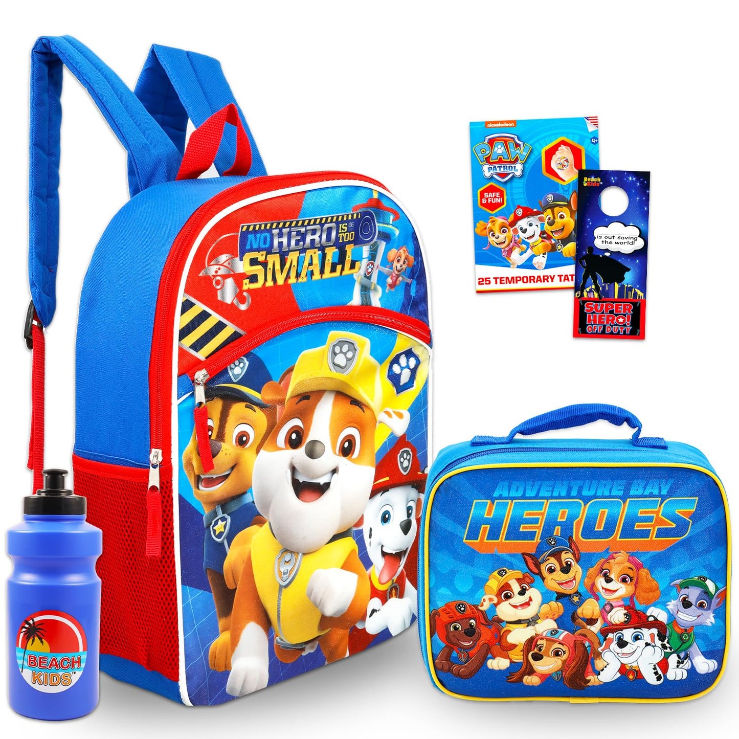 Paw Patrol Backpack and Lunch Box Set - Bundle with 16" School Backpack, Lunch Bag, Tattoos, Water Bottle, More | Paw Patrol School Bag for Kids, Boys, Girls