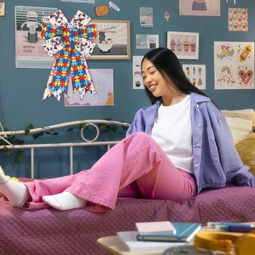 Autism Awareness Wired Ribbon - 2 Rolls of 10 Yards | 2.5 Inch Puzzle Piece Design for DIY Crafts & Decorations
