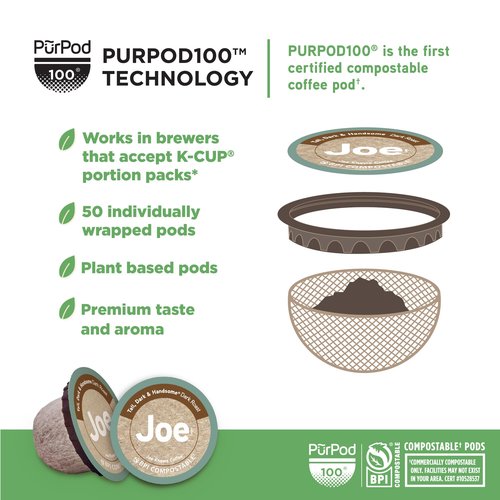 Joe Knows Coffee, Tall Dark & Handsome – 50 Count Compostable Dark Roast Coffee Pods | Bold & Rich Flavor | Compatible With K-Cup Brewers | Eco-Friendly | Kosher | Gluten-Free