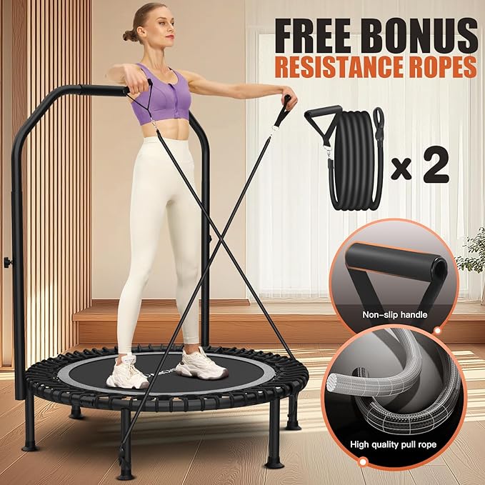 Bungee Rebounder Trampoline,ANCHEER 40" Foldable Fitness Trampoline with 4-Level Adjustable Handlebar, 450LBS Capacity, Resistance Ropes&Upgraded Bungees Safe for Home/Cardio,Workout Indoor/Outdoor