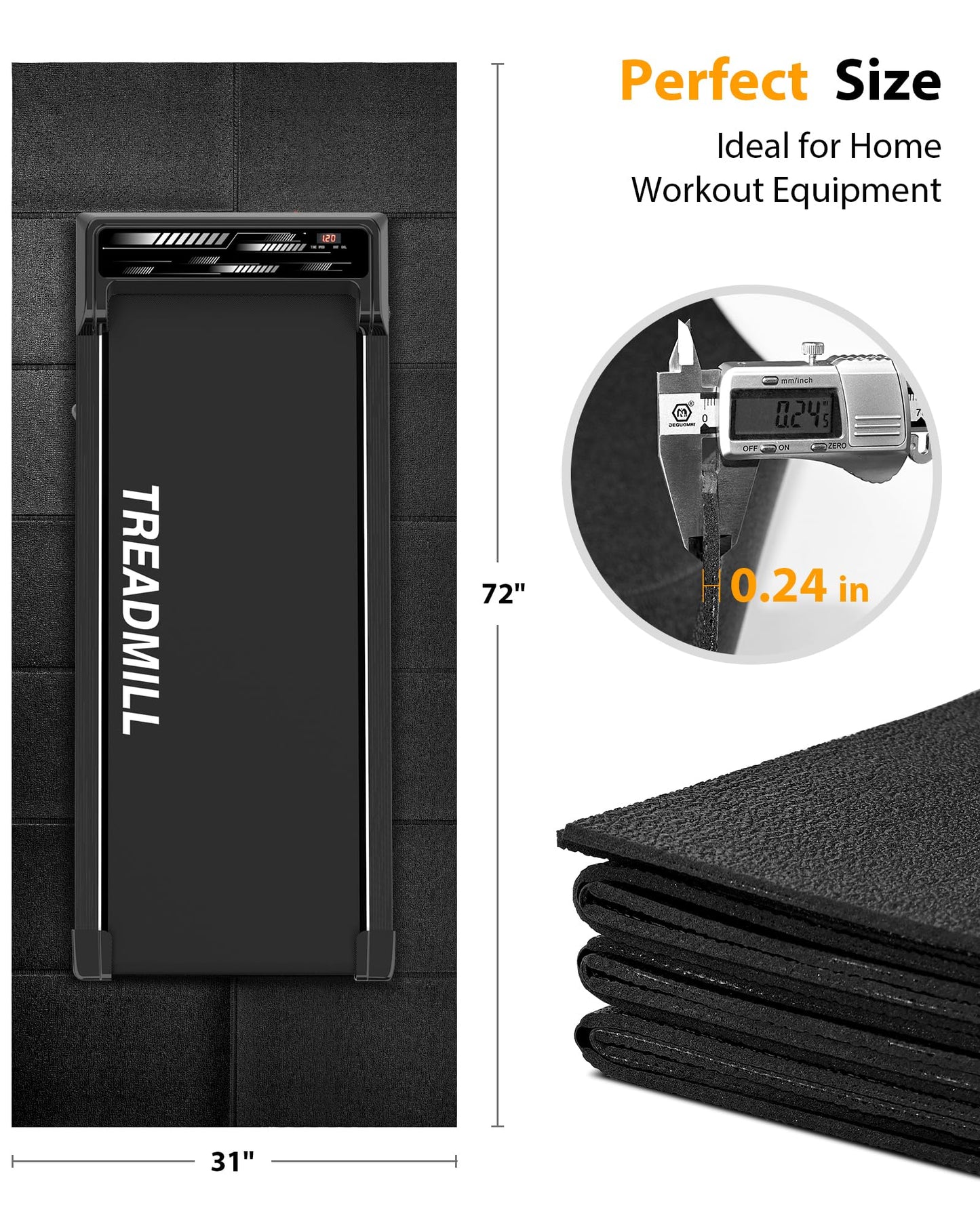 Rellfit Foldable Rubber Treadmill Mat - Exercise Bike Mat with Waterproof Non-Slip Shock Absorption, Exercise Equipment Mat to Protect Floor for Home Gym Workout