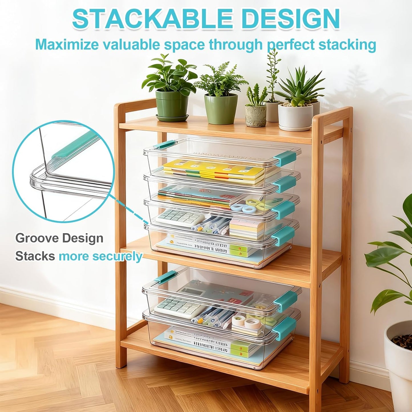 Skiennix 6 Qt Clear Plastic Storage Bins - Stackable Organizers with Lids for Arts & Crafts | 2 Pack