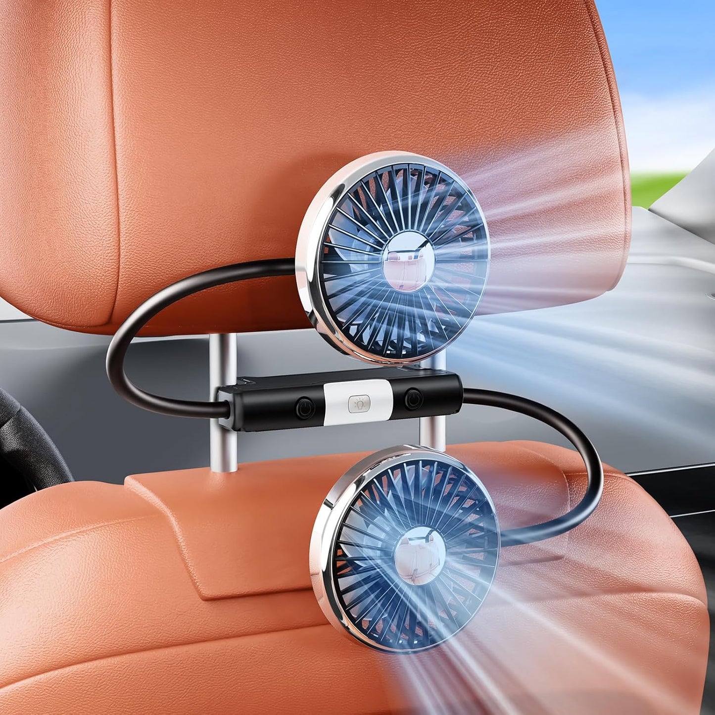 Dual Head Gooseneck Car Cooling Fans for Back Seat for Kids, USB Car Headrest Cooling Fan for Baby Rear Facing, Car