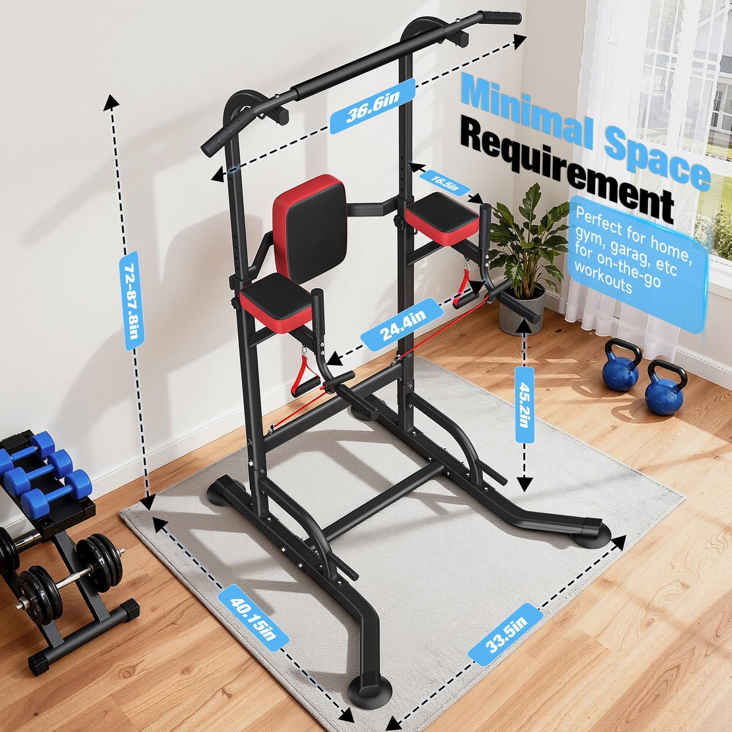 Dskeuzeew Pull Up Bar Free Standing for Multi-Function Home Gym Strength, Pull Up Dip Station Assistive Trainer Height Adjustable with Elastic Ropes, Power Tower Training Heavy-Duty Fitness Equipment