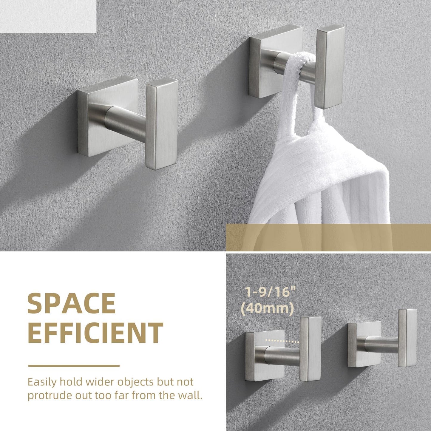 Angle Simple Towel Hooks for Bathroom, SUS304 Stainless Steel Robe Coat Hook Wall Mount, Brushed Nickel, 4 Pack